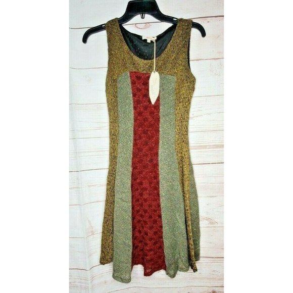 Mystree Dress Med New Taupe Embroidered Crushed Velvet Babydoll Femme Sundress - Picture 3 of 9